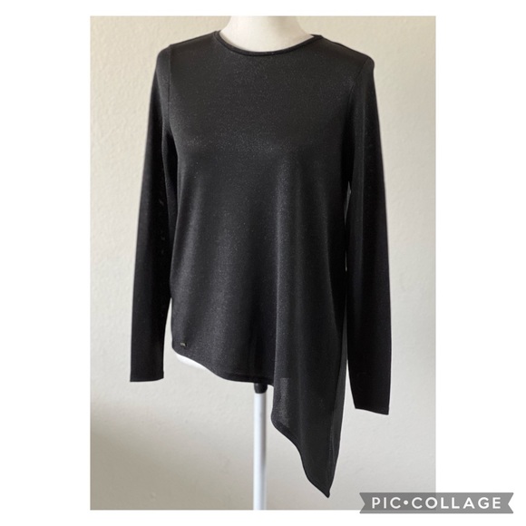 Ted Baker London Blouse Asymmetric Black Shimmer Sparkle Womens Size 1 - Picture 1 of 12